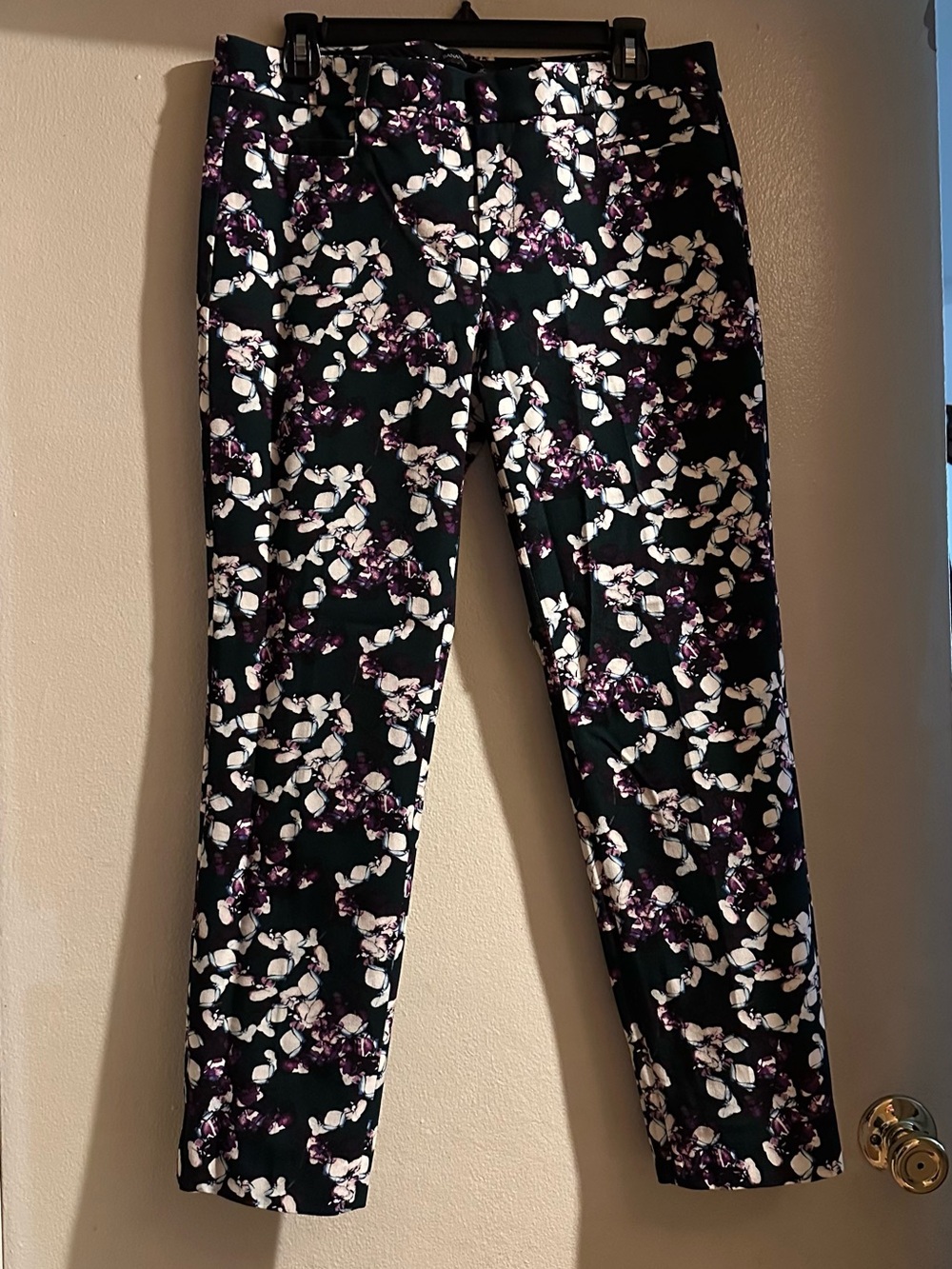 Banana Republic Black with Purple & Green Floral Print Pants